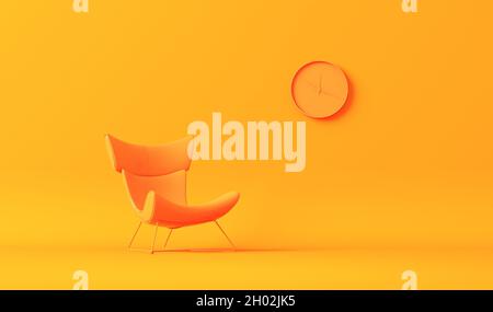 Interior of the room in plain monochrome Orange and Yellow color with furnitures and room accessories. Light background with copy space. 3D rendering Stock Photo