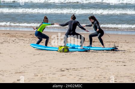 St Joseph MI USA, Sept 26, 2021; students learn how to surf on the shores of Lake Michigan Stock Photo