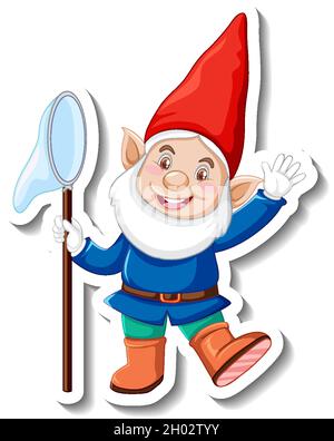 A sticker template with garden gnome or dwarf cartoon chracter illustration Stock Vector