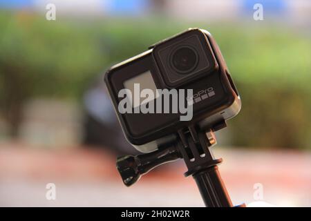 SURABAYA, INDONESIA - 09 2021: GoPro Hero 7 Edition on blurry background. manufactured by GoPro Inc.pro Stock Photo - Alamy