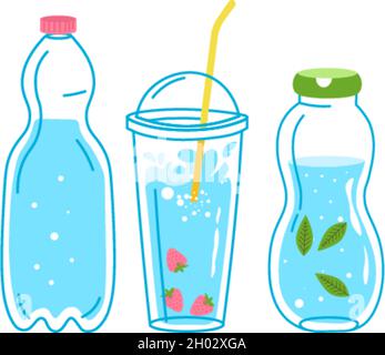 Strawberry and mint herb in water, mineral vector Stock Vector