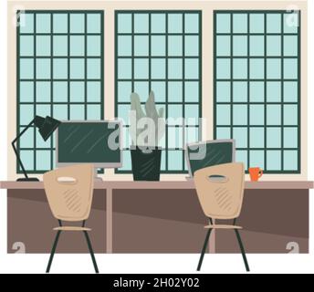 Simple interior design of working space in office Stock Vector