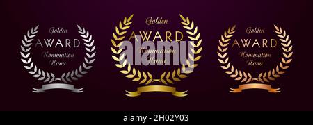 Awards logotype set. Isolated abstract graphic design template. Elegant nominee emblem. First 1st, second, third place shiny symbols. Luxurious congra Stock Vector