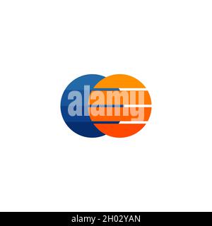 Two overlapping circes logo abstract vector design. Double circle shape emblem identity icon. Stock Vector illustration isolated on white background. Stock Vector