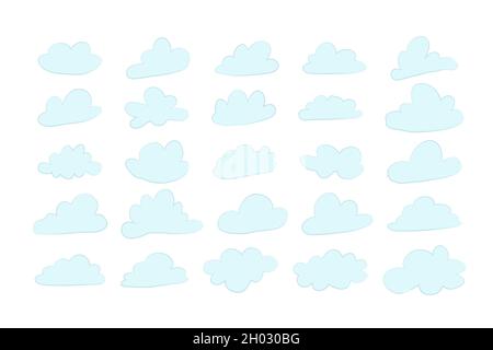 hand drawn cloud set in cartoon naive style, collection of doodle vector clouds Stock Vector