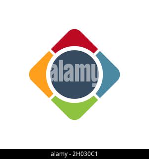 multicolored frame logo template. Rhombus with four arrows in different directions. Stock Vector illustration isolated on white background. Stock Vector