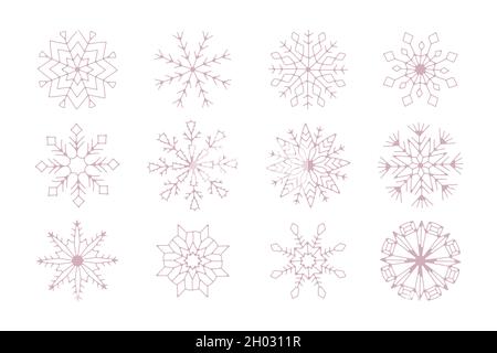 set of unique winter snowflakes christmas vector design for brochure banner card sticker. Stock Vector