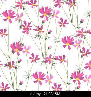 Agrostemma pink wildflower in blossom pattern Stock Vector
