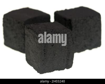 Charcoal cubes for hookah on white background Stock Photo
