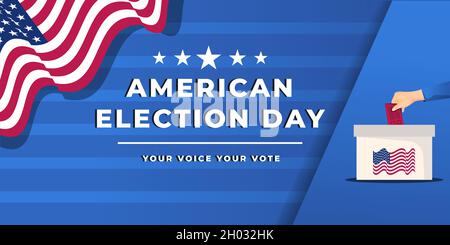 american election day banner with hand putting in the paper vote to box Stock Vector