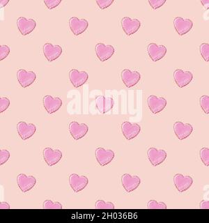 seamless looping pattern with heart shaped cookies decorated by white glaze on pink background Stock Photo