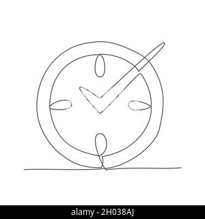 Clock. One line drawing. Vector clock in line style Stock Vector
