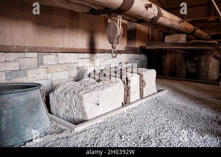 Urla, Izmir, Turkey - September, 2021: Ancient Greek civilization oldest olive oil production facility in Ionian settlement Klazomenai in Urla, Izmir, Stock Photo