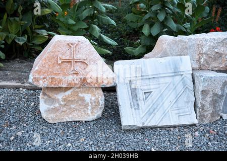 Urla, Izmir - September, 2021: The tombstones of ancient Greek Klazomenai city. Archaeological excavation site in Urla Izmir Turkey. Stock Photo