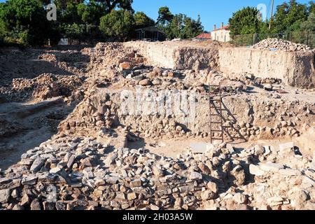 Urla, Turkey - September, 2021: Archaeological excavation site of the ancient prehistoric bronze age town Liman Tepe or Limantepe in Urla, Izmir, Turk Stock Photo