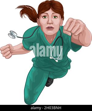 Nurse Doctor Woman Super Hero Medical Concept Stock Vector