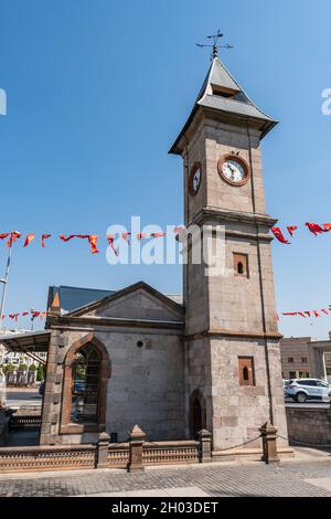 Kayseri Clock Tower Saat Kulesi Breathtaking Picturesque View on a Blue Sky Day in Summer Stock Photo