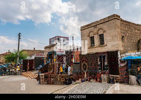 Derinkuyu Underground City Breathtaking Picturesque View of Souvenir Shops Selling Carpet on a Blue Sky Day in Summer