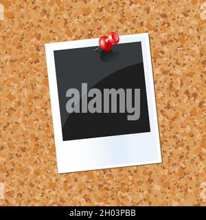 Bulletin Board with a photo frame with red pin Stock Vector