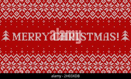 Merry Christmas! Horizontal greeting card with traditional scandinavian pattern. Knitted sweater banner. Vector illustration. Stock Vector