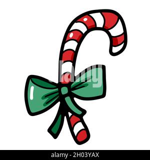 Cute sweet Christmas candy cane with ribbon Stock Vector