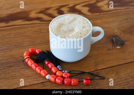 traditional handmade coffee, on a wooden table Stock Photo