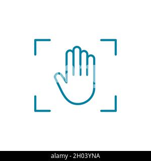 Palm scan line icon. Biometric hand scan. Palm print recognition. Security check verification. Identity authorization. Safe access. Vector, clip art Stock Vector