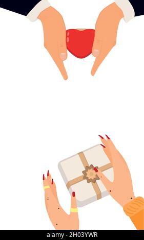 Christmas themed with hands holding various gift boxes. Exchange of Christmas gifts Stock Vector