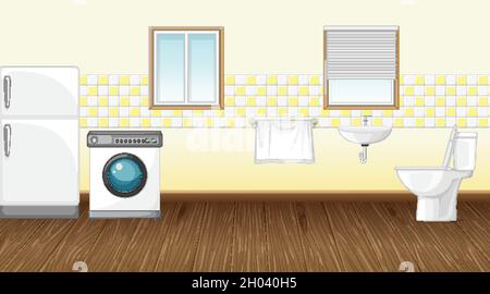 Scene with washing machine and refrigerator in the toilet illustration Stock Vector