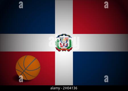 Dominican Republic flag with realistic basketball ball, vector Stock Vector