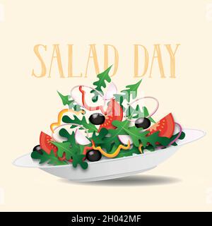 Green vegan salad healthy food. Vector illustration Stock Vector
