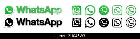 Vinnytsia, Ukraine - October 7, 2021: WhatsApp logo set. Popular social media button icon. Editorial vector isolated on white background Stock Vector