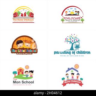 Playful boy girl childcare logo design Stock Vector