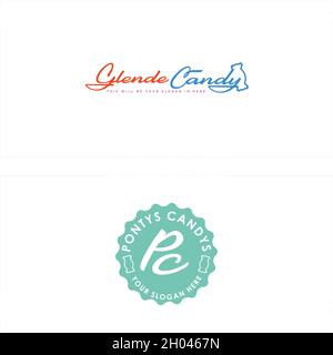 Modern flat line art candy sticker logo design Stock Vector