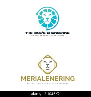 Modern lion head tech icon logo design  Stock Vector