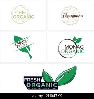 Organic food labels and elements nature leaf logo design Stock Vector