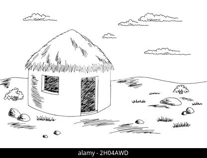 Desert hut house graphic black white sketch illustration vector Stock Vector