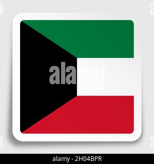Kuwait flag icon on paper square sticker with shadow. Button for mobile application or web. Vector Stock Vector