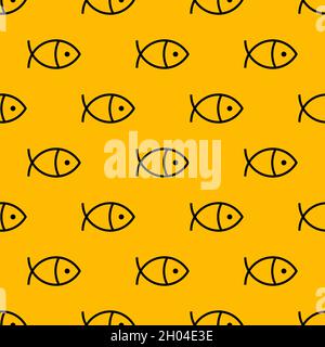 Fish pattern. Seamless minimal background with marine line animals for textiles Stock Vector