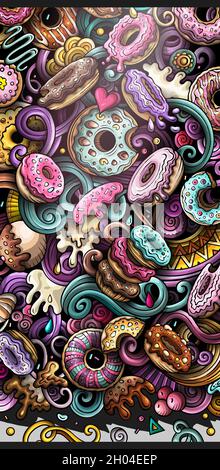 Donuts hand drawn doodle banner. Cartoon detailed illustrations. Stock Vector