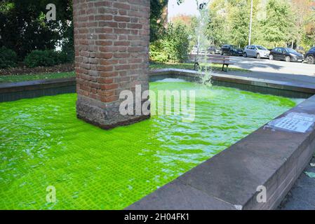 The local group Extinction Rebellion Strasbourg denounces the inconsistency of the State concerning the management of waste on the Stocamine site. The activists have poured fluorescein into several fountains in the city. The state has decided to bury 42,000 tons of waste classified as 0 and 1 in the former potash mines in Wittelsheim.  Moreover, there would be a seismic risk. The mine is weakened, Credit: Abaca Press/Alamy Live News Stock Photo