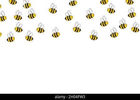 Cartoon cute bee mascot. Merry bee with an empty table. Small wasp. Vector character. Insect icon. Holiday template design for invitation, cards Stock Vector