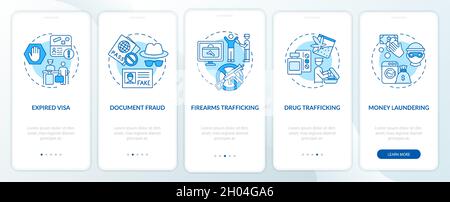 Reasons for deportation blue onboarding mobile app page screen Stock Vector