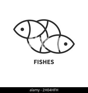 Fish logo, isolated symbol. Vector line black and white minimal modern geometric icon, sign, illustration Stock Vector