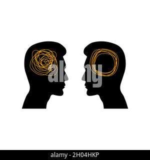 Solving business problems, coaching. Two male profiles, communication, conversation. Vector illustration Stock Vector