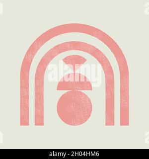 Contemporary art in boho style. Bohemian poster on wall. Rainbows and circles. Vector illustration. Trending modern graphic design Stock Vector