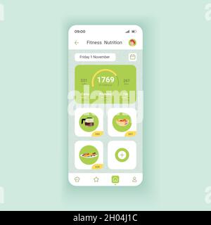 Fitness nutrition dark smartphone interface vector template Stock Vector