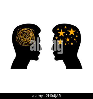 Solving business problems, coaching, dream. Two male profiles, communication, conversation. Vector illustration Stock Vector