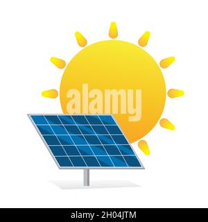 Solar energy logo. Green energy concept. Solar panel with Sun flat design symbol. Vector and illustration design. Stock Vector