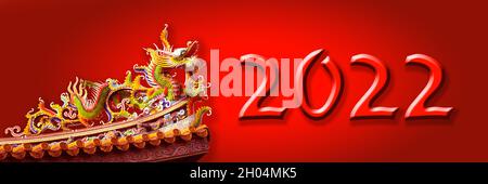 2022 chinese new year with a dragon, panoramic holiday web banner Stock Photo